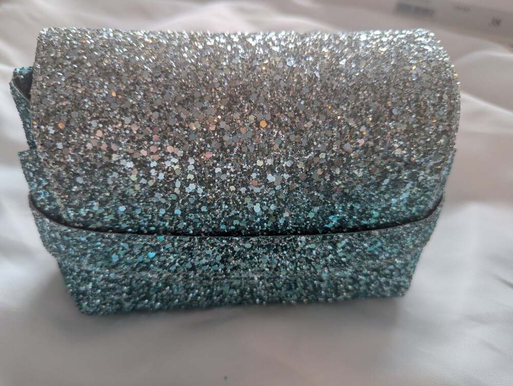 Il Etait Un Fil Silver and Teal Ombre Glitter Mini Bag with Chain Strap